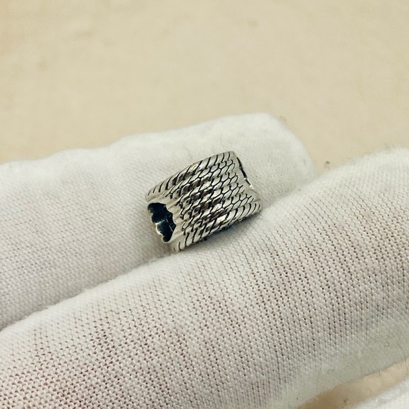 EUC Pandora 799100C01 Sterling Silver Snake Chain Pattern Open Heart Charm w/ CZ - Picture 6 of 9